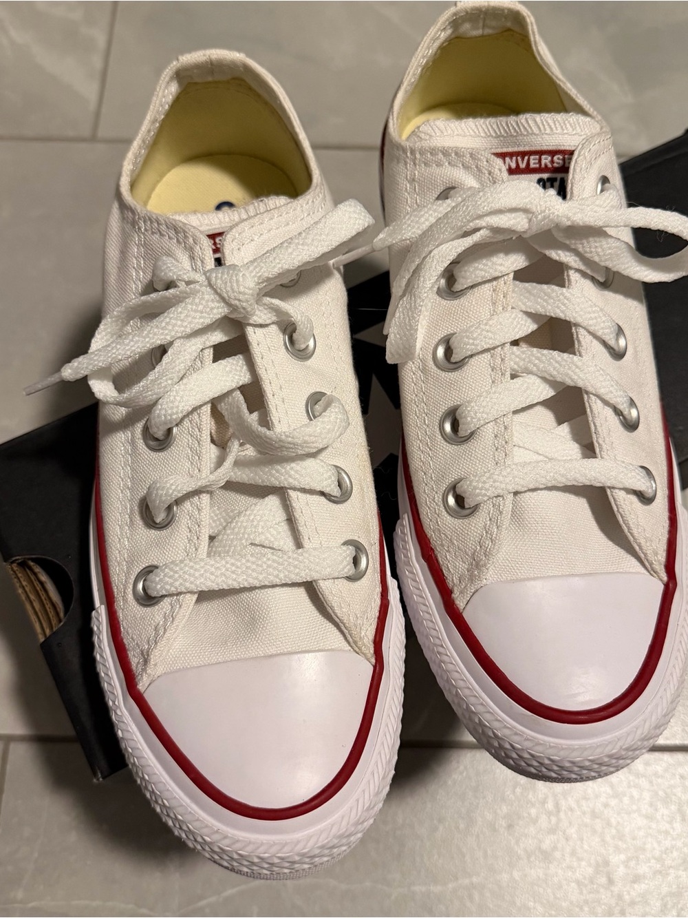 Converse Kids White Low-Top Sneakers with Red Trim